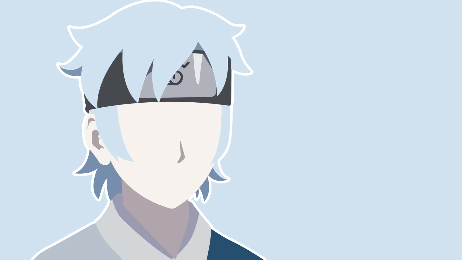 Mitsuki 桌布 壁紙 — 動漫角色，淺藍色頭髮，額頭護具，背景為柔和藍色。