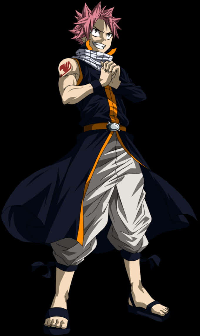 Natsu 桌布 壁紙 — 動漫角色，粉紅色尖刺頭髮，表情堅定，以戰鬥姿勢站在黑色背景前。