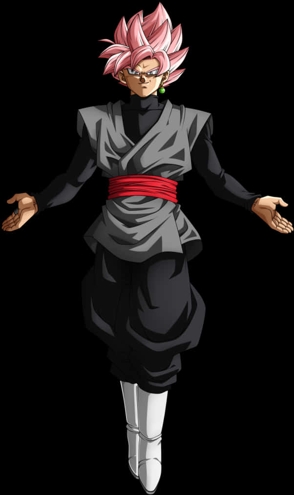 Male Anime Characters 桌布 壁紙 — 動漫角色，粉紅色尖刺頭髮，黑色服裝，在黑暗背景前張開雙臂站立。