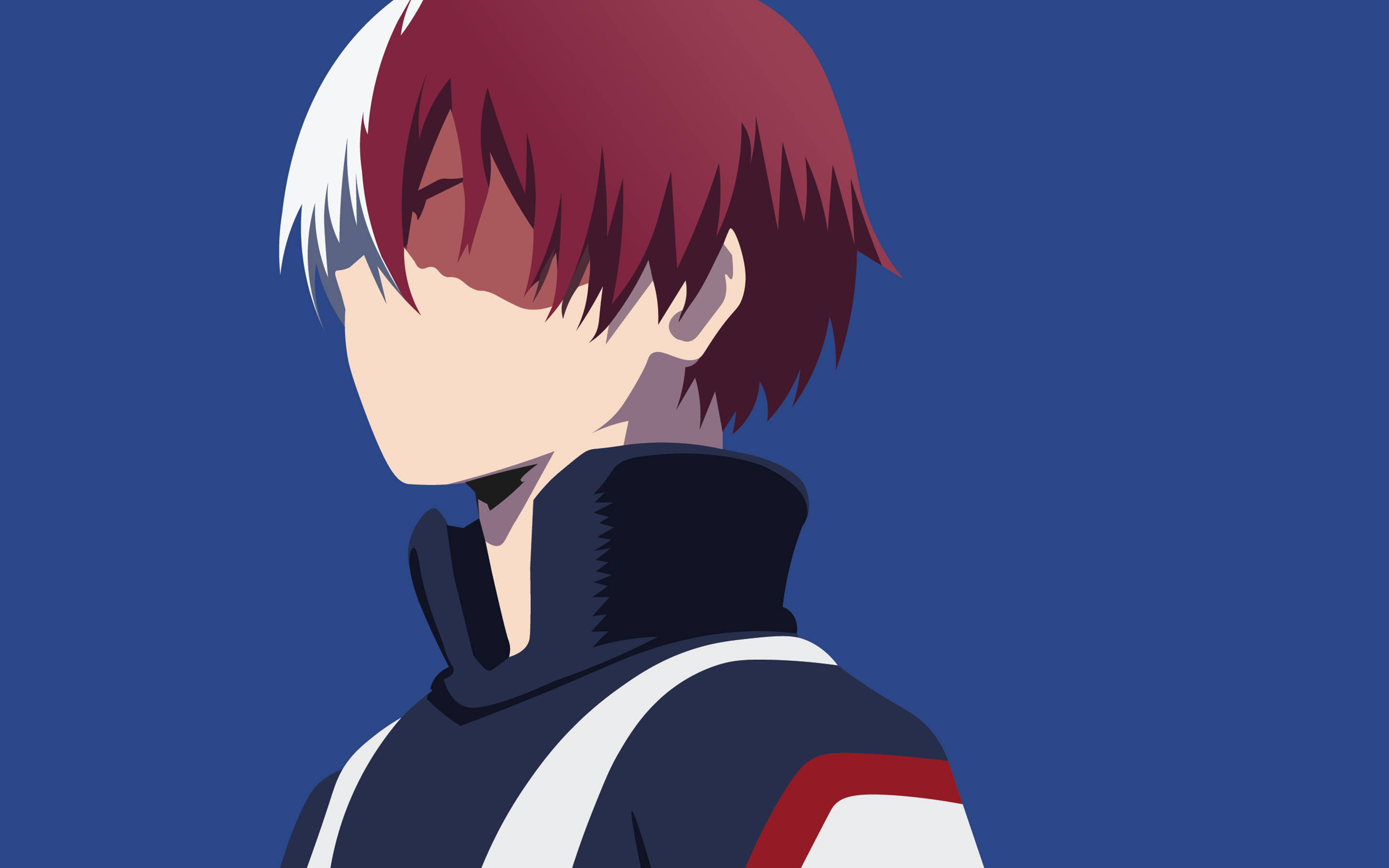 Todoroki 桌布 壁紙 — 動漫角色，紅白頭髮側面，背景為純藍色。
