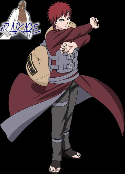 Gaara Naruto Anime 桌布 壁紙 — 動漫角色，紅色尖刺頭髮，栗色斗篷，在黑色背景前擺出動態戰鬥姿勢。