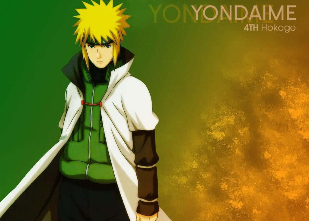 Fourth Hokage 桌布 壁紙 — 動漫角色，黃色尖刺頭髮，綠色背心，站在綠色和金色漸變背景前。