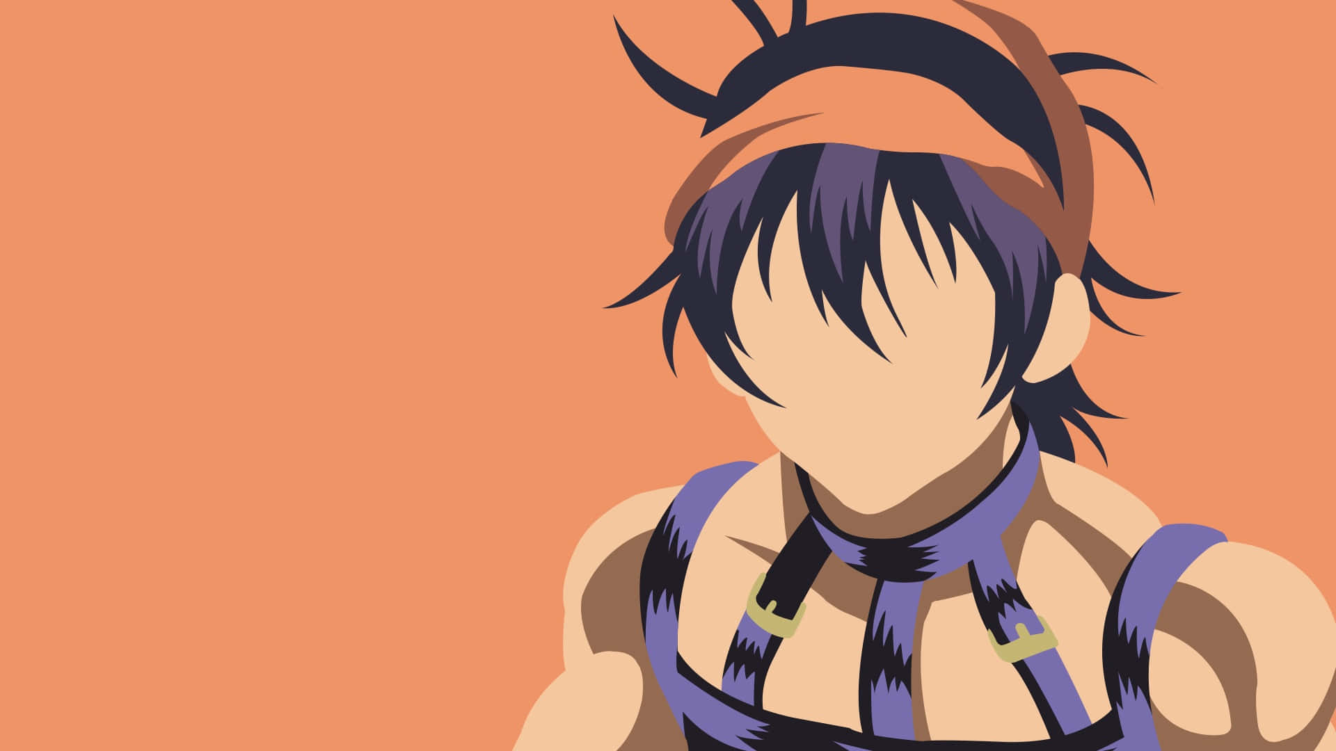 Narancia Ghirga 桌布 壁紙 — 動漫角色，黑色刺蝟頭，戴橙色頭帶，在純蜜桃色背景前直視前方。