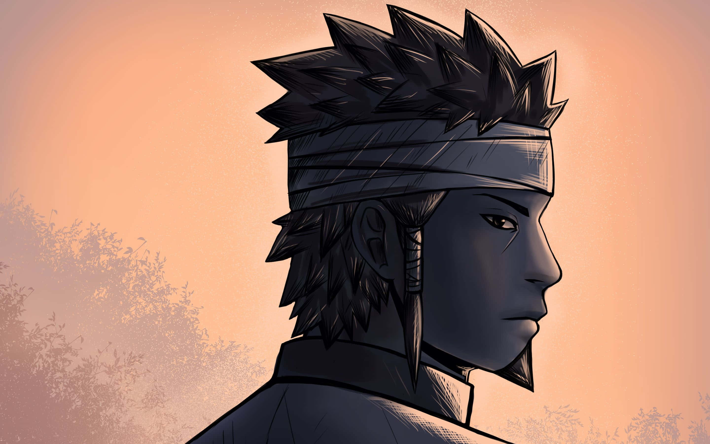 Asura ōtsutsuki 桌布 壁紙 — 動漫角色，黑色刺蝟頭，戴頭帶，沐浴在溫暖的夕陽餘暉中。