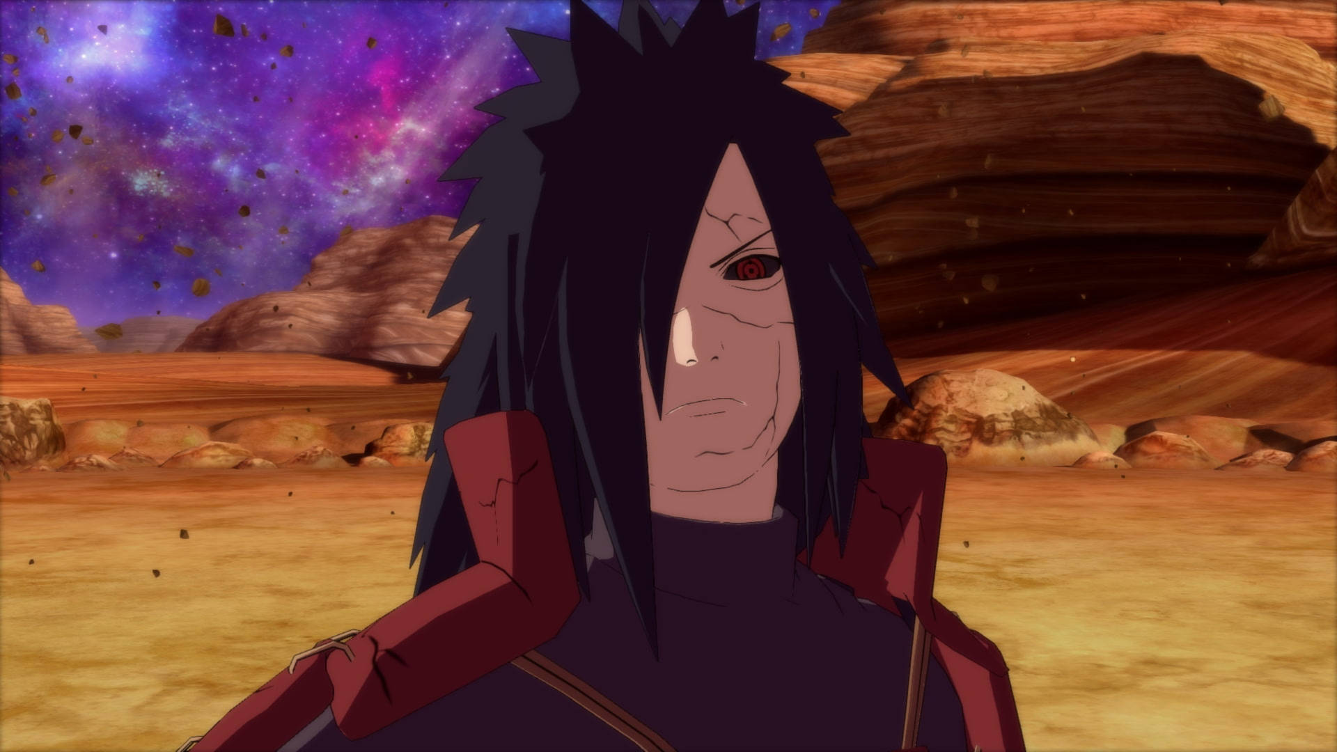 紅眼動漫戰士在星空下的沙漠中。 — 斑 GIF 壁紙