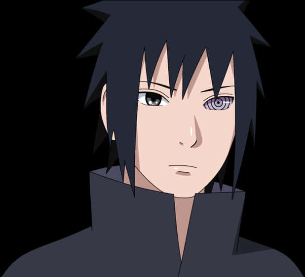Rinnegan 桌布 壁紙 — 動漫角色，黑色尖刺頭髮，一隻紫色眼睛，在黑色背景下專注凝視。