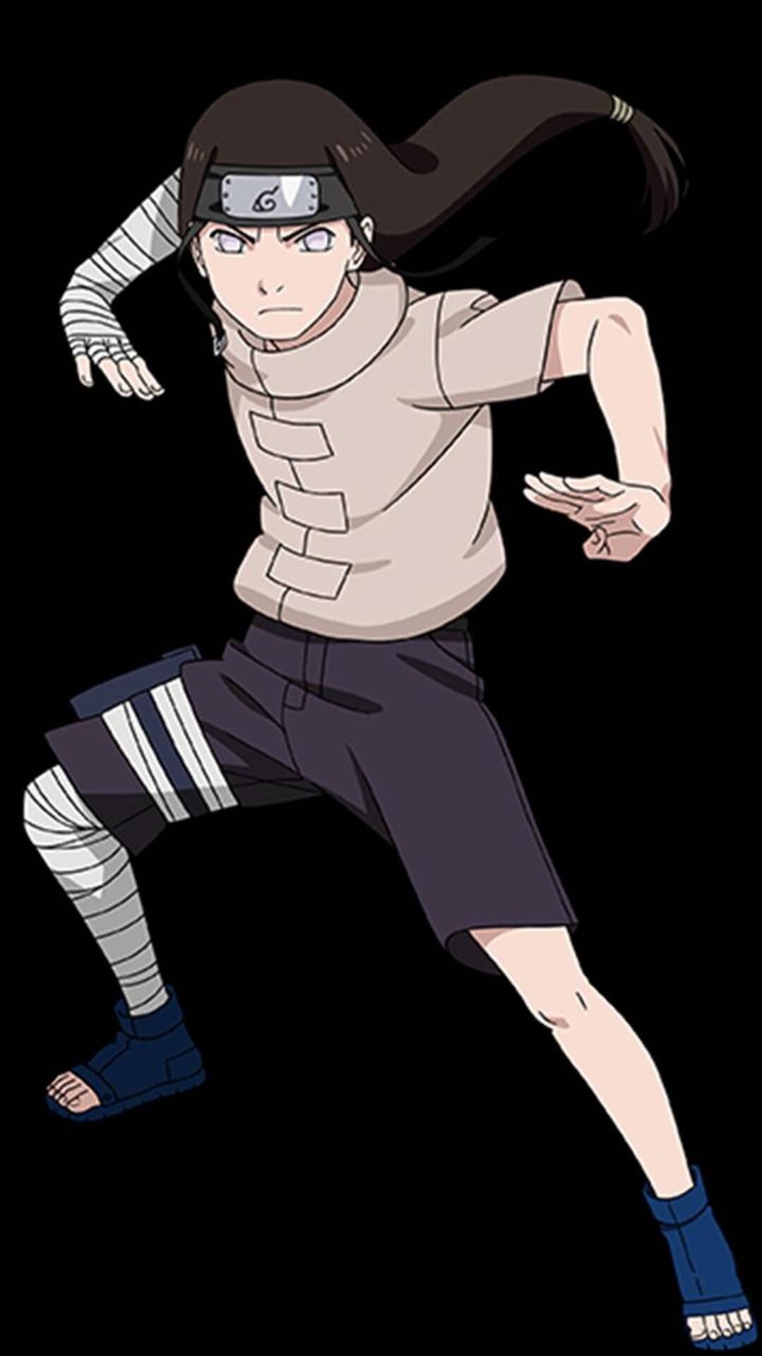 Neji 桌布 壁紙 — 動漫角色以動態戰鬥姿勢站在黑色背景前，四肢纏有繃帶，頭戴頭帶。