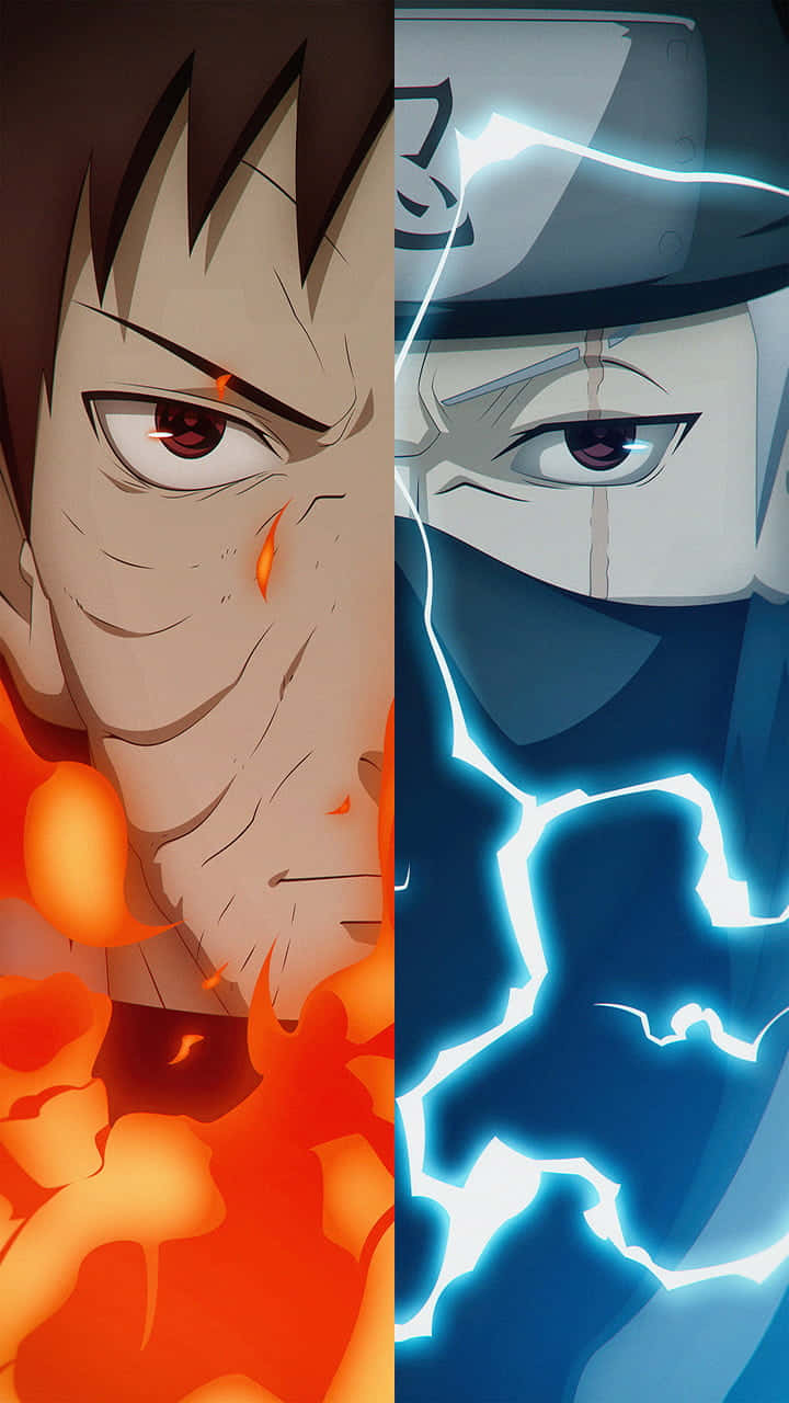 Naruto Fire 桌布 壁紙 — 動漫角色以熾熱橙色與電光藍色閃電對峙，表情激烈。