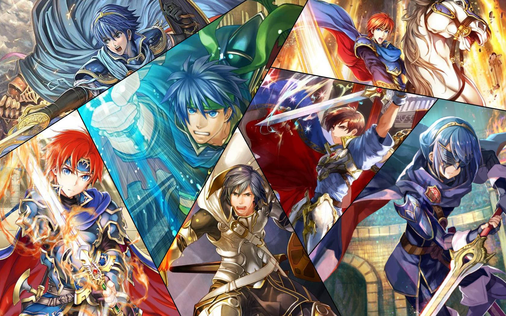 身穿盔甲的動漫英雄在充滿活力的動作場景中揮舞劍刃。 — Fire Emblem Warriors 壁紙