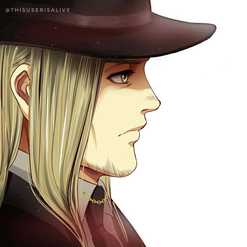 Willy Tybur 桌布 壁紙 — 動漫角色側面，戴深色帽子，背景是星空，戴金色鏈條項鍊。