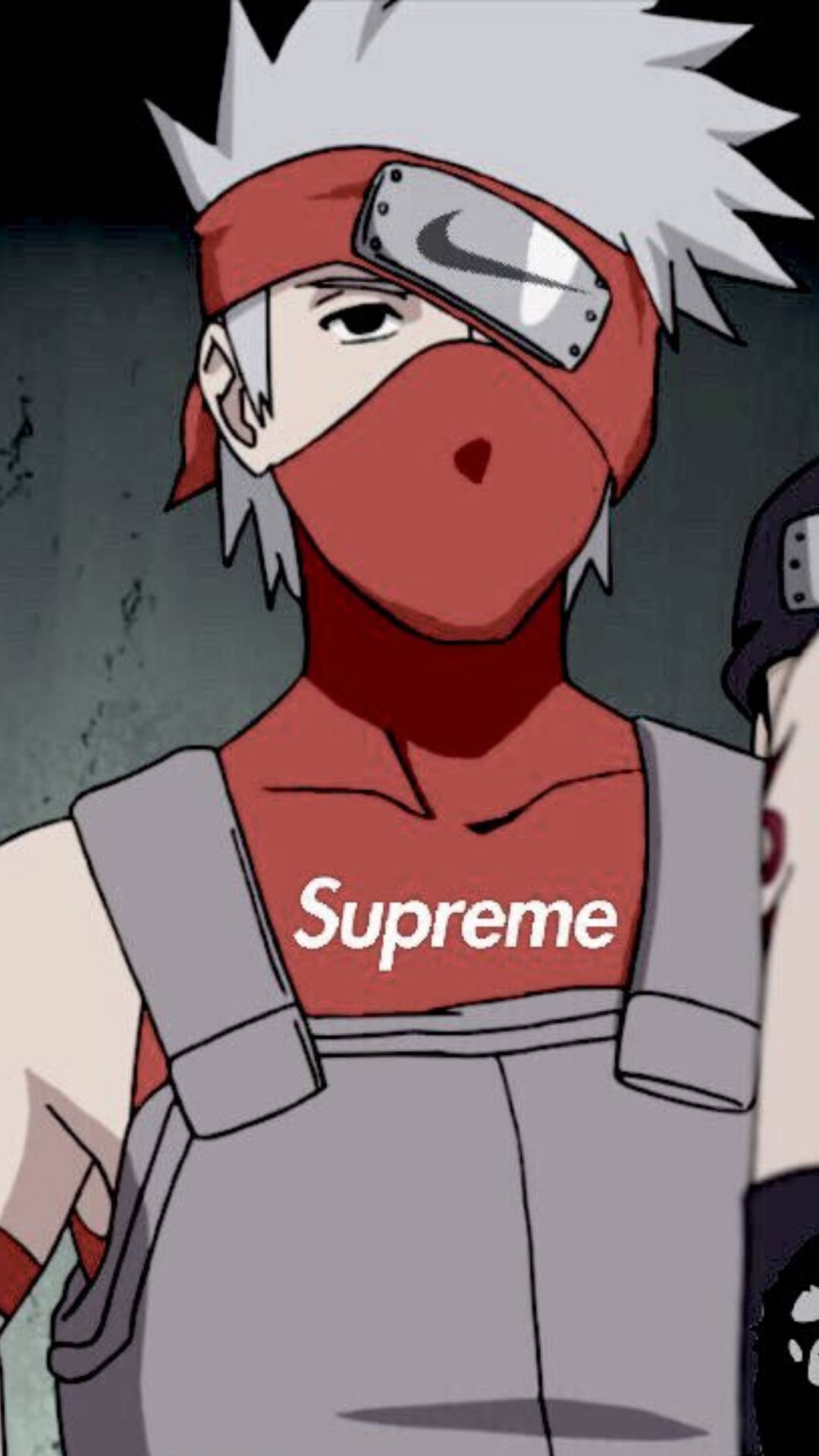 supreme 桌布 壁紙 — 動漫角色卡卡西·哈塔克戴著紅色面具和頭帶，穿著Supreme標誌襯衫。
