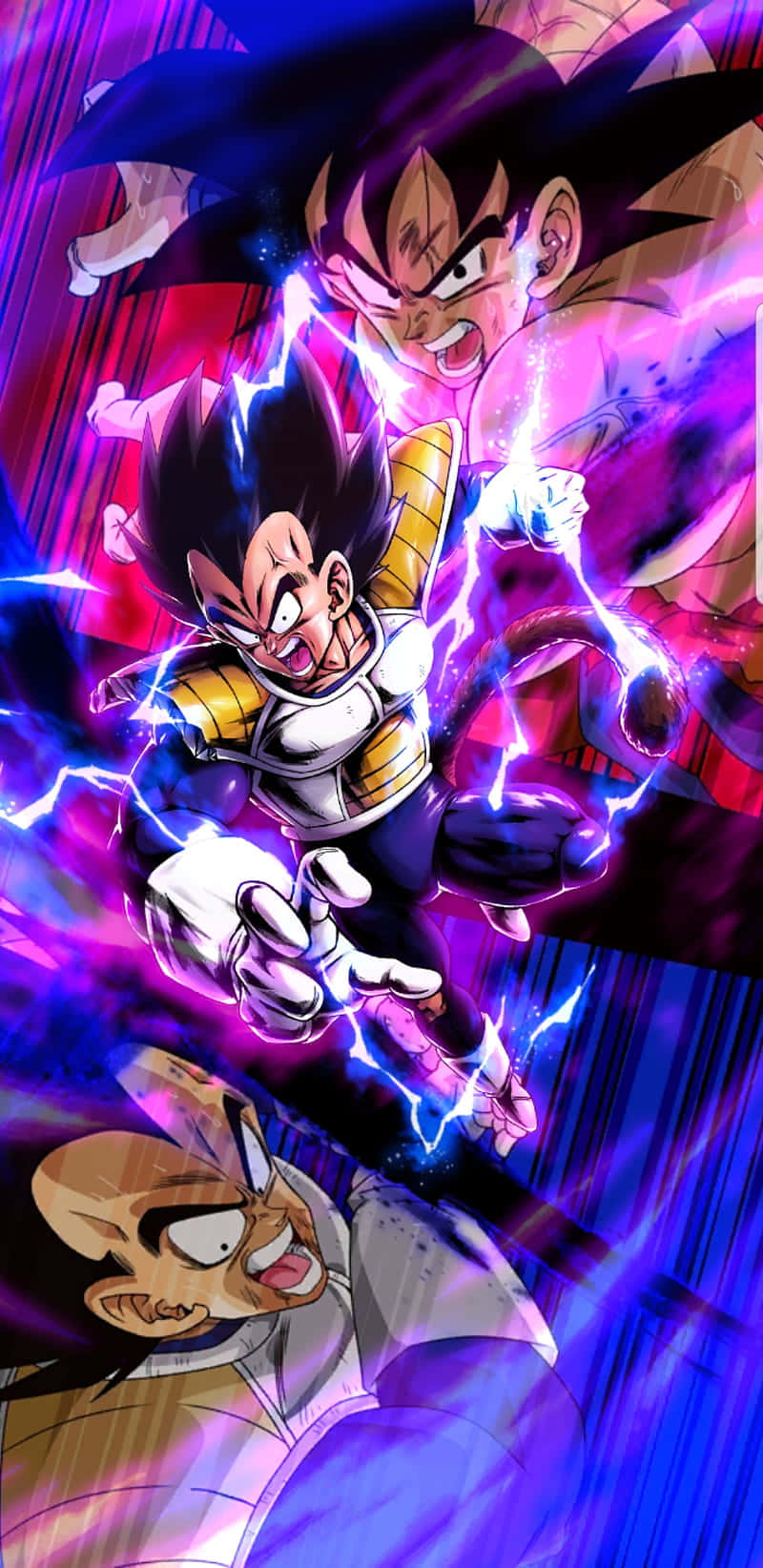 Vegeta Galick Gun 桌布 壁紙 — 動漫角色在充滿活力的紫色和藍色燈光下，在動態戰鬥場景中釋放電能。