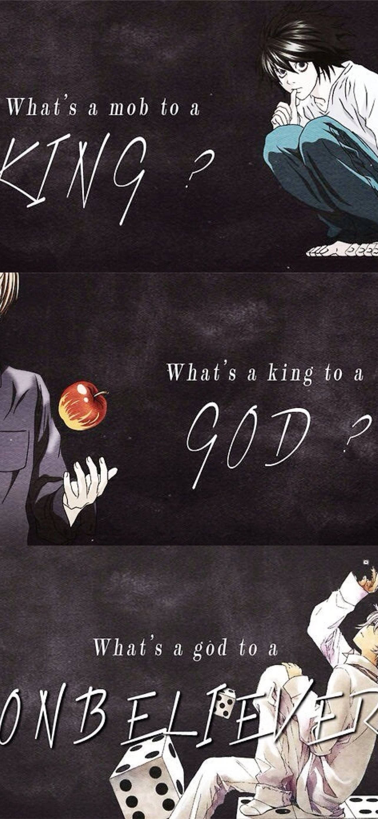 Death Note Aesthetic 桌布 壁紙 — 動漫角色在帶有質疑權力階層的哲學文字的深色黑板背景前戲劇性地擺姿勢。