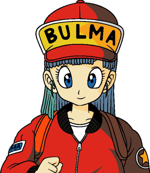 Dragon Ball Z Free 桌布 壁紙 — 動漫角色布爾瑪戴著印有她名字的紅色帽子，穿著紅色外套，背景為黑色。