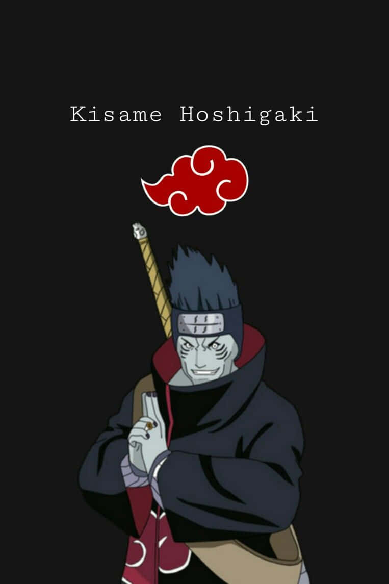 Akatsuki Kisame 桌布 壁紙 — 動漫角色干柿鬼鮫站在黑色背景前，手持一把劍，上方有紅色雲朵標誌。
