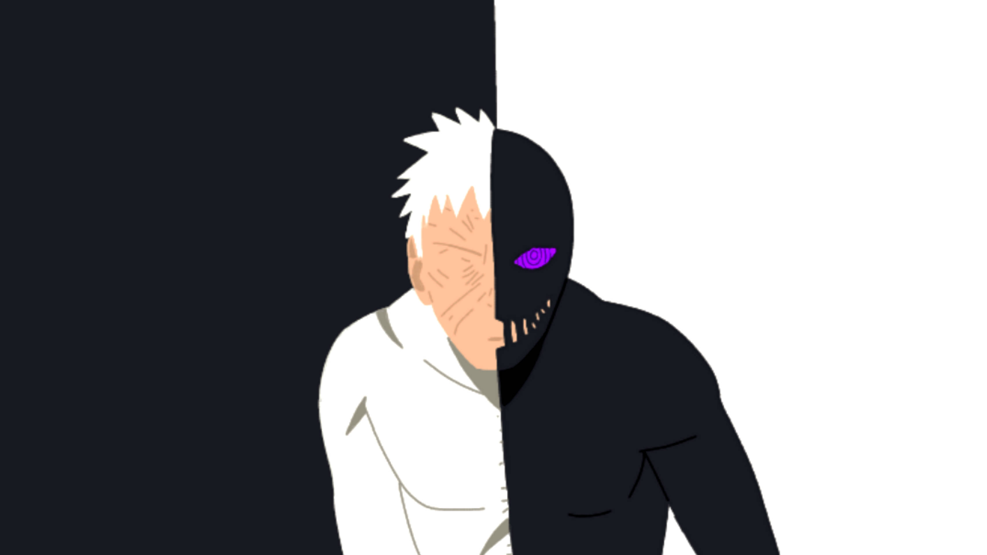 Zetsu 桌布 壁紙 — 動漫角色從中間分開，半邊白色半邊黑色臉，紫色眼睛。