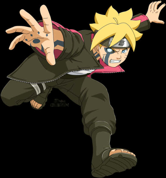 Boruto And Naruto 桌布 壁紙 — 動漫角色慕留人在動態動作姿勢中，擁有尖刺金髮和頭帶，背景為黑色。