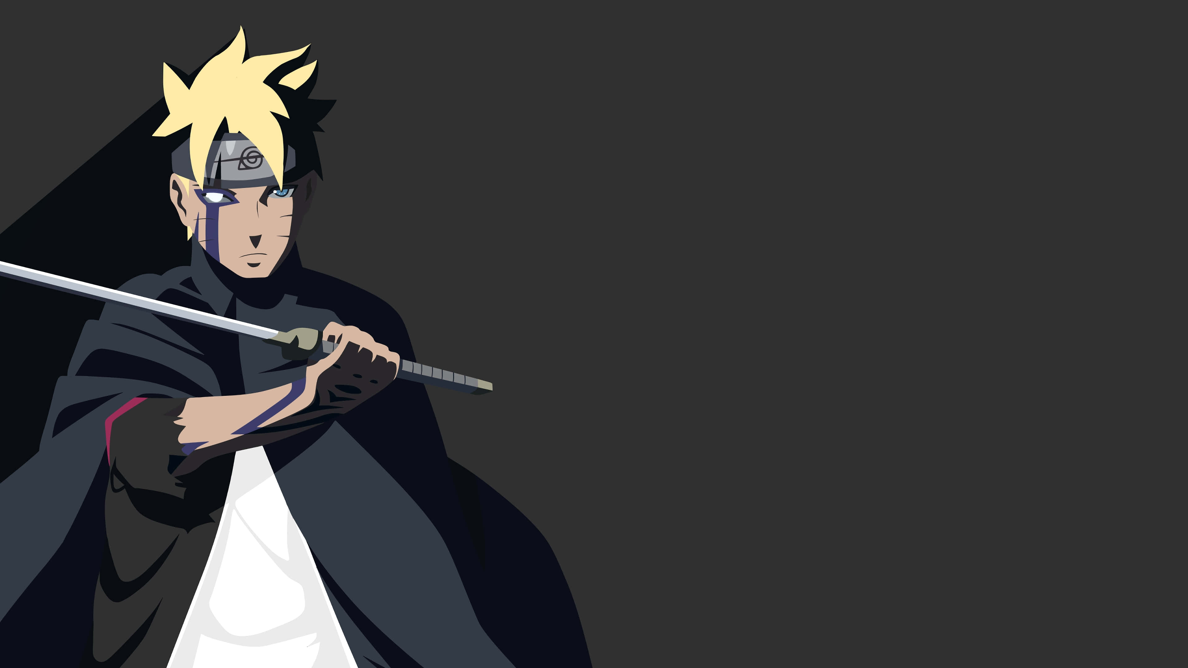 Adult Boruto 桌布 壁紙 — 動漫角色慕留人站在深灰色背景前，手持劍擺出戰鬥姿勢。