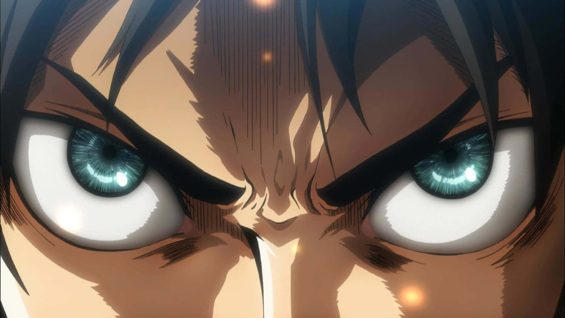Attack On Titan Season 1 桌布 壁紙 — 動漫角色憤怒面孔的強烈特寫，帶有銳利的藍色眼睛和皺起的眉毛。
