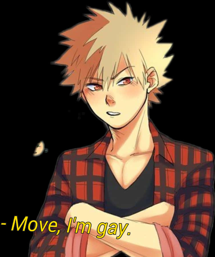 爆豪 桌布 壁紙 — 動漫角色擁有橙色尖刺頭髮和紅色眼睛，自信地交叉雙臂站在黑色背景前。