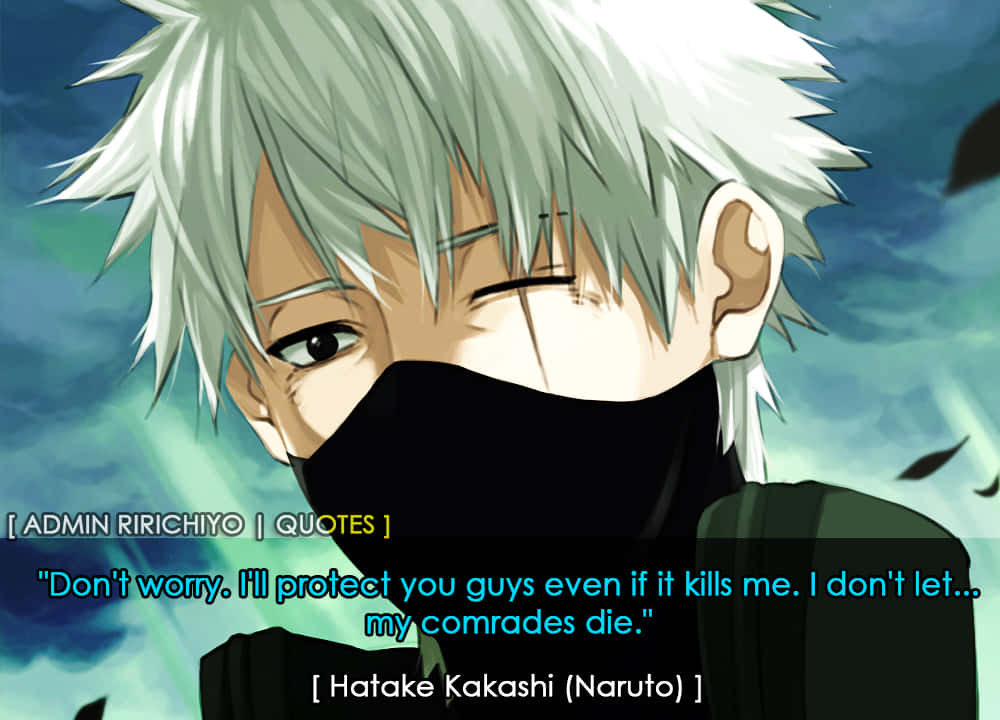 Kakashi Quotes 桌布 壁紙 — 動漫角色旗木卡卡西，白色刺蝟頭，戴黑色面罩，在暴風雨的天空下，以堅定的表情眨眼。