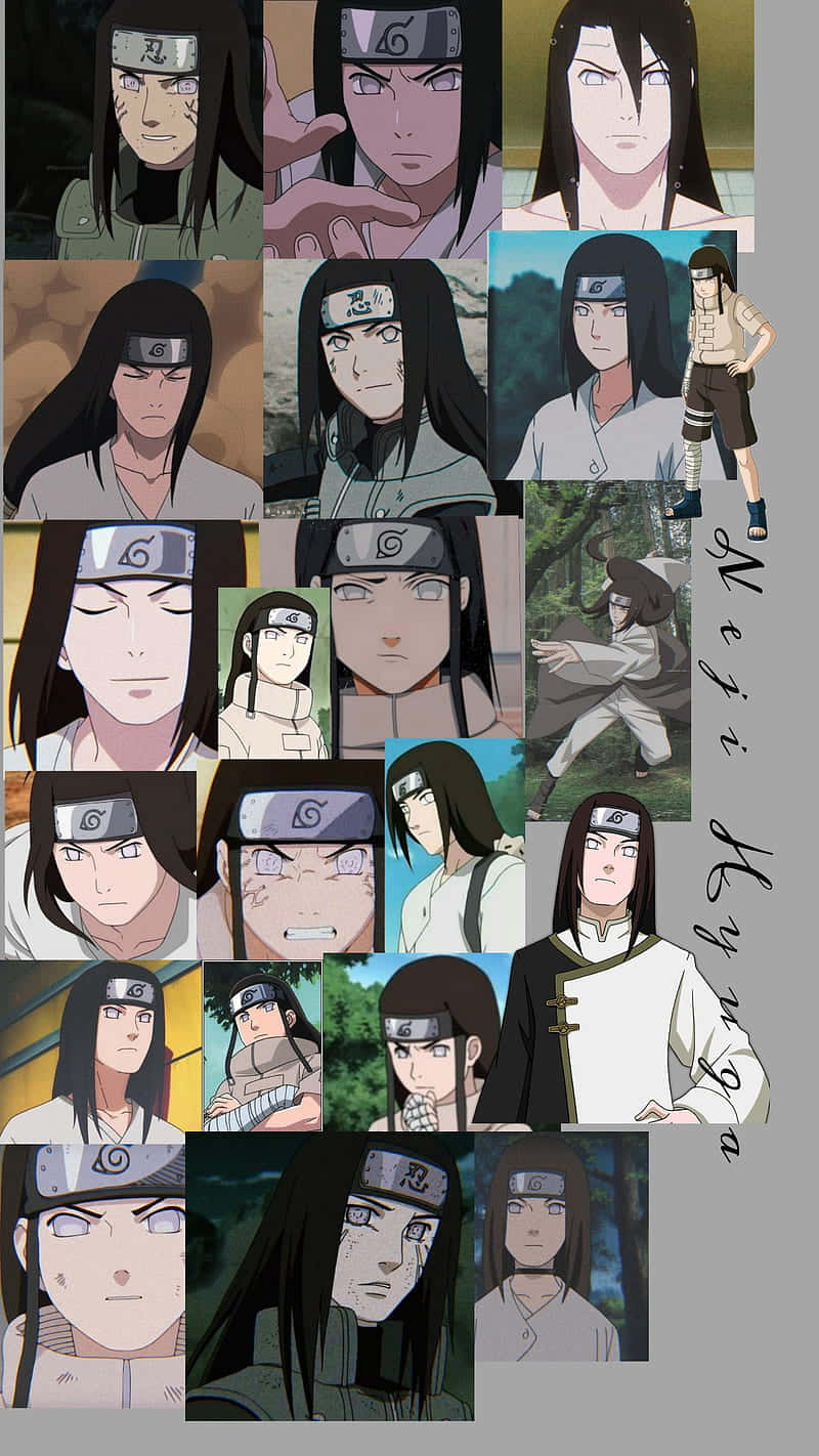 Neji Hyuga 桌布 壁紙 — 動漫角色日向寧次戴著頭帶的各種姿勢和表情的拼貼畫。