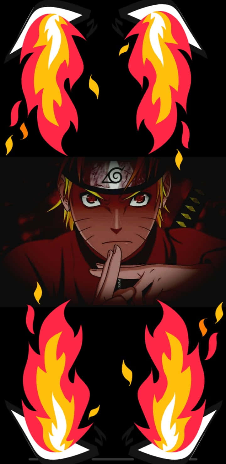 Naruto Fire 桌布 壁紙 — 動漫角色漩渦鳴人，在黑暗背景下，眼睛和頭帶噴發出火紅和黃色的查克拉火焰。