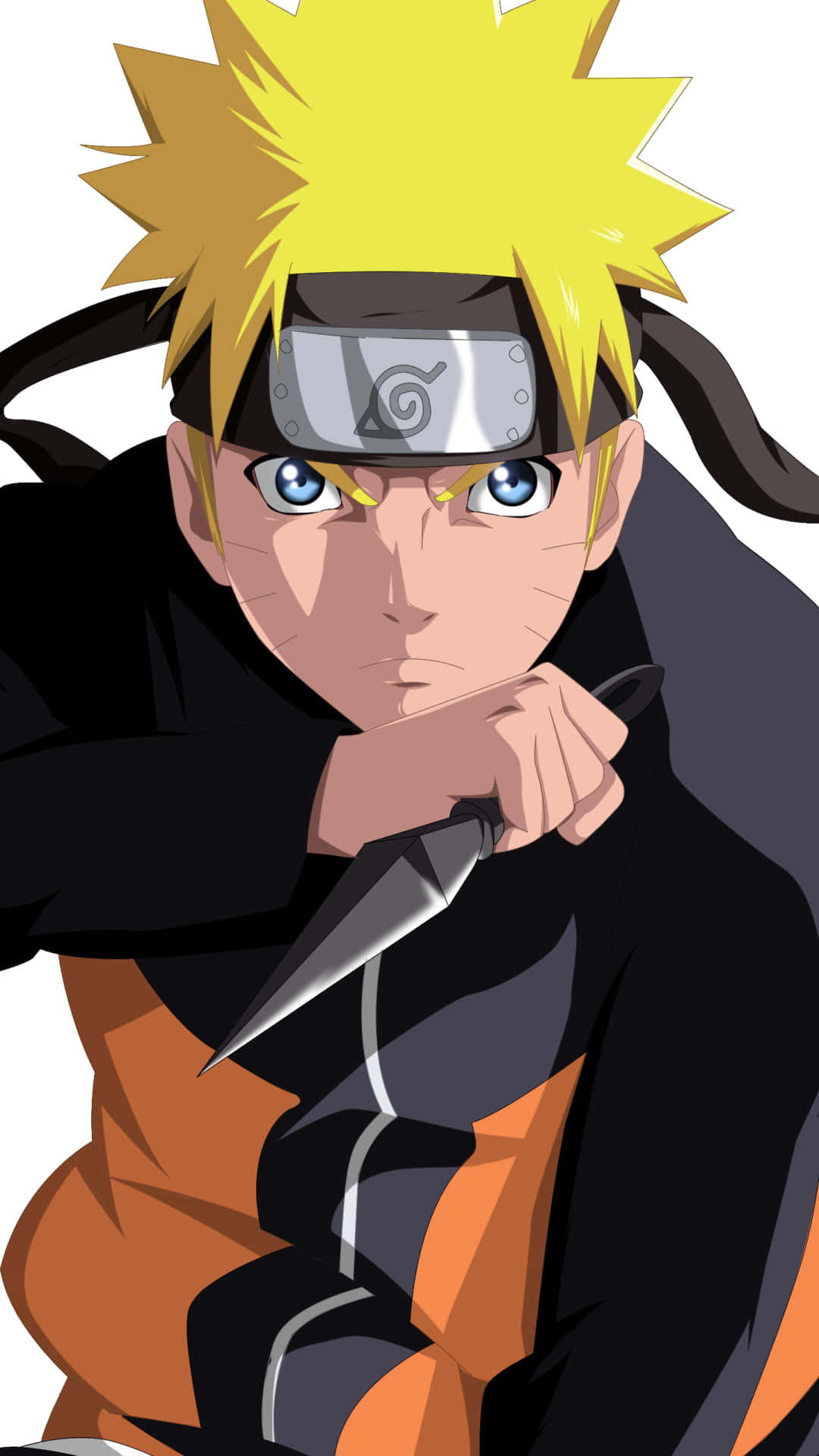 Naruto Alone 桌布 壁紙 — 動漫角色漩渦鳴人，金色刺蝟頭，藍色眼睛，手握苦無，姿勢堅定。