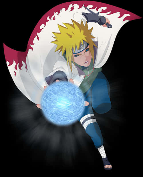 minato namikaze 桌布 壁紙 — 動漫角色漩渦鳴人以動態姿勢引導發光藍色查克拉球，背景為深色。