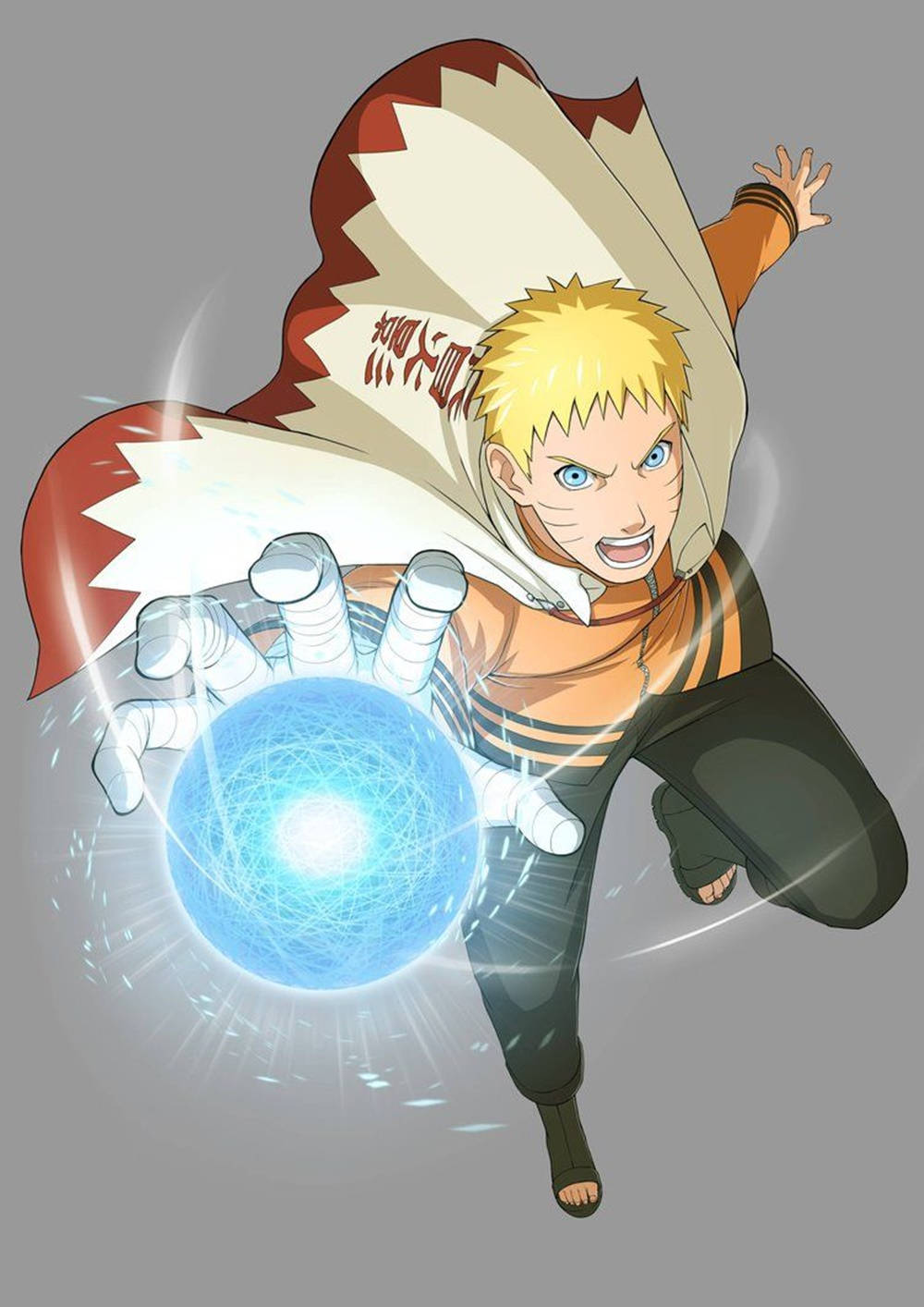 Uzumaki Clan 桌布 壁紙 — 動漫角色漩渦鳴人以動態姿勢用雙手引導發光的藍色螺旋丸查克拉球。