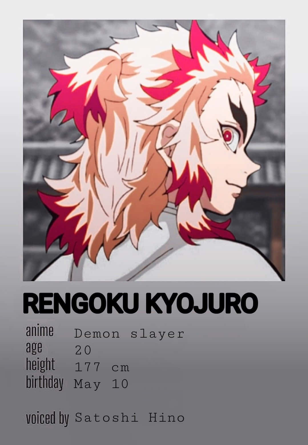 Rengoku Minimalist 桌布 壁紙 — 動漫角色煉獄杏壽郎，側面輪廓，擁有火紅與白色頭髮及紅色眼睛。