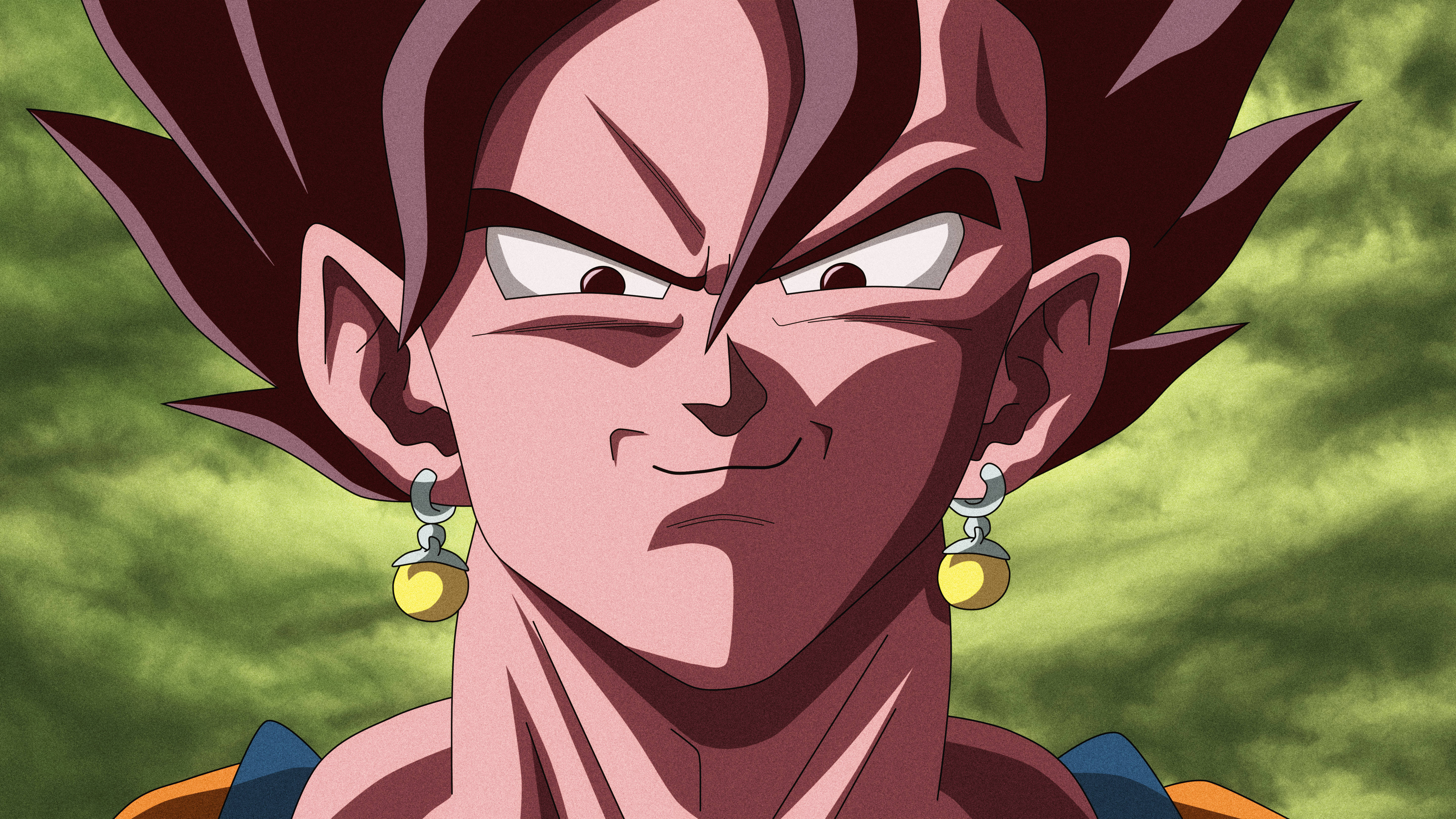 Vegito 桌布 壁紙 — 動漫角色特寫，擁有尖刺深色頭髮和憤怒表情，背景模糊綠色。