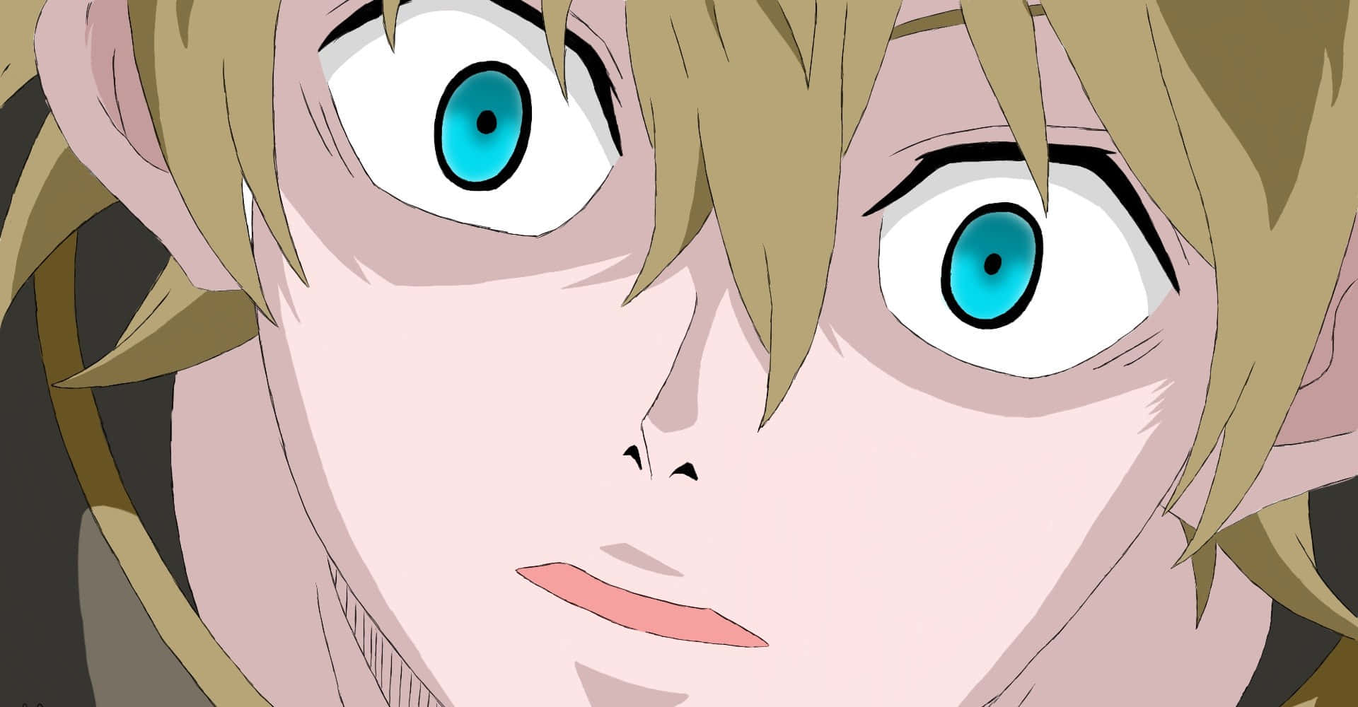 Black Clover Anime 桌布 壁紙 — 動漫角色特寫，擁有藍色大眼睛和金色頭髮，專注地向前看。