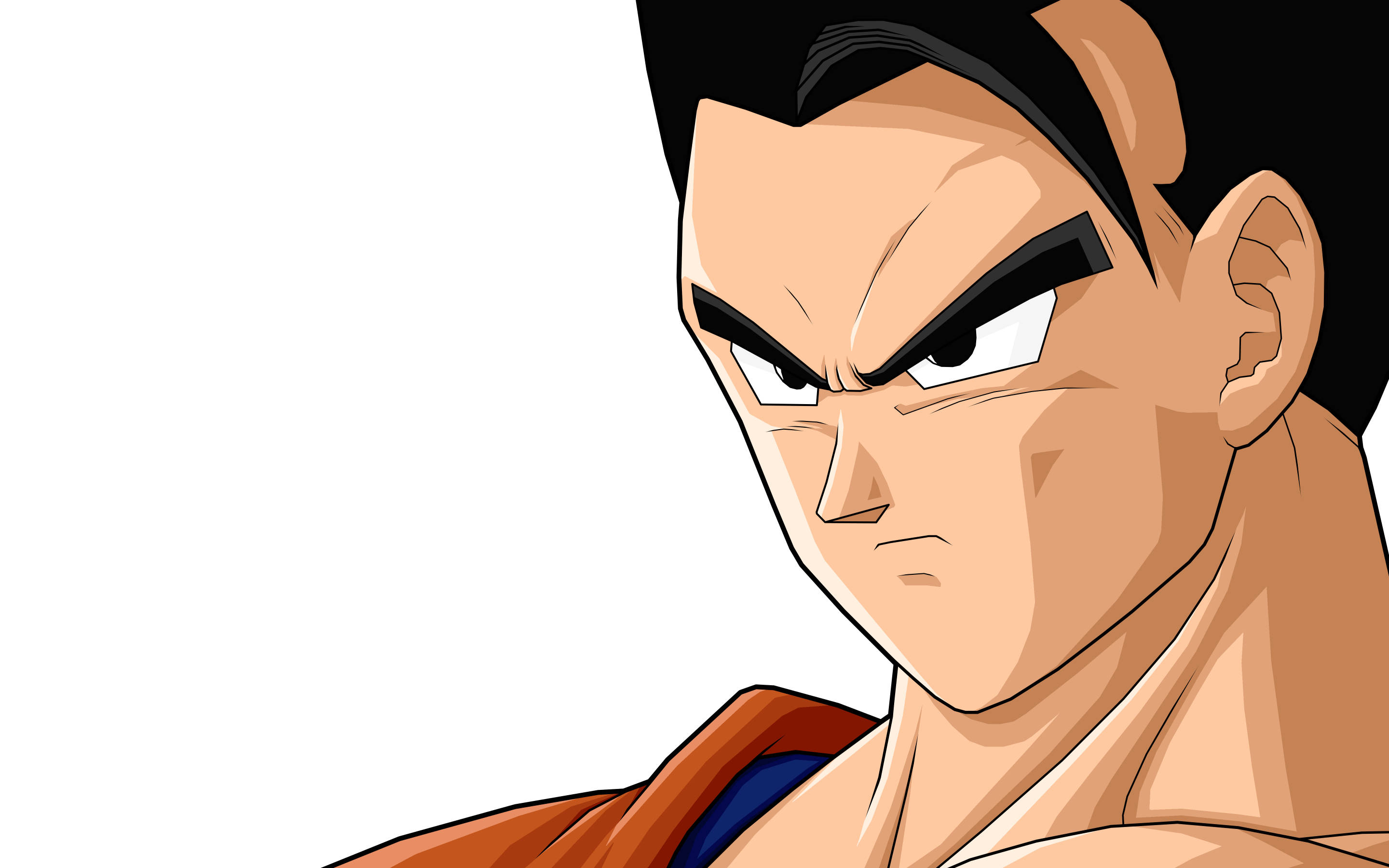 Gohan 桌布 壁紙 — 動漫角色特寫，擁有銳利眼神和黑色刺蝟頭，背景為純白色。