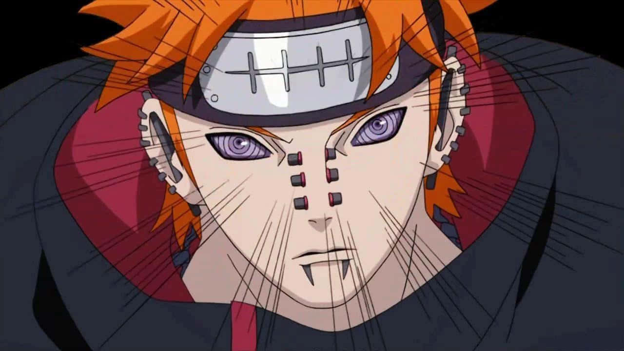 Nagato 桌布 壁紙 — 動漫角色特寫，橙色頭髮、紫色眼睛，面部有標記，背景深色。