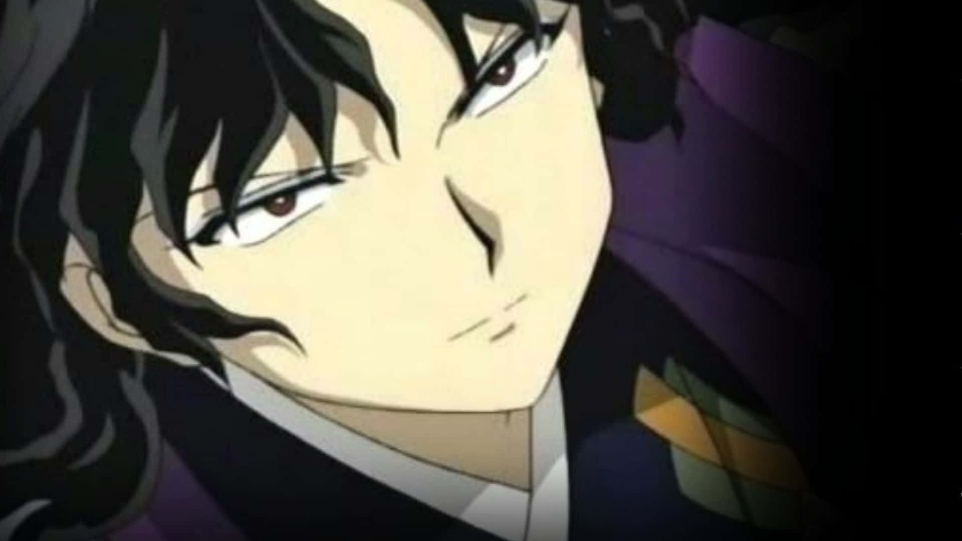 Naraku 桌布 壁紙 — 動漫角色特寫，深色頭髮，眼神銳利，身穿紫色服裝。