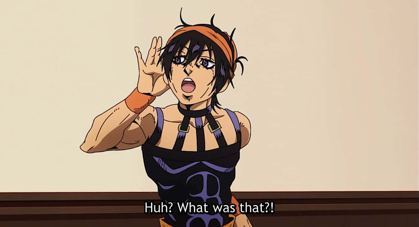 Narancia Ghirga 桌布 壁紙 — 動漫角色留著刺蝟頭、戴橙色頭帶，手掩耳朵驚訝大叫。