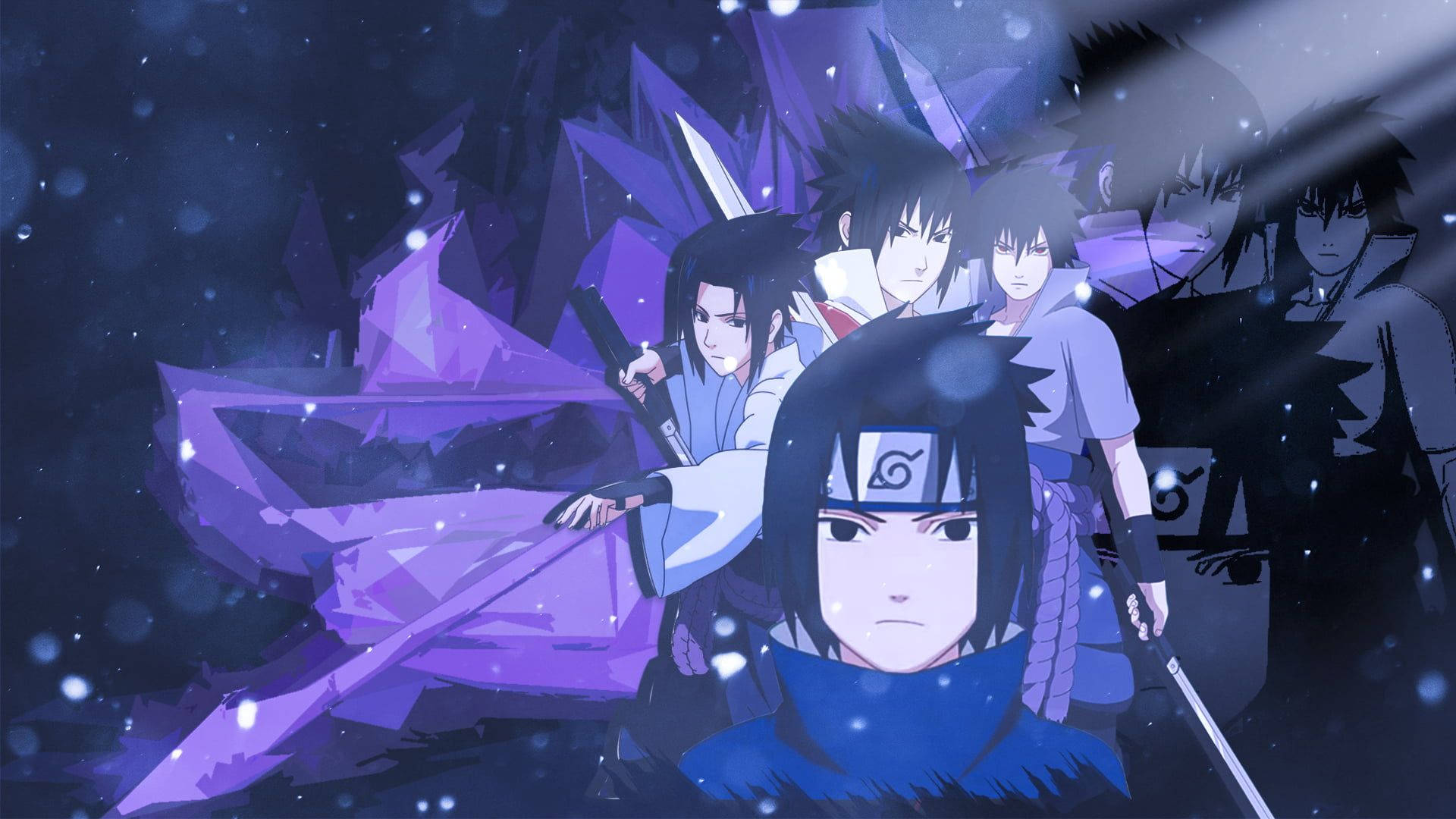 chidori 桌布 壁紙 — 動漫角色站在發光的紫色水晶碎片中，背景是繁星點點的夜空，漂浮著粒子。