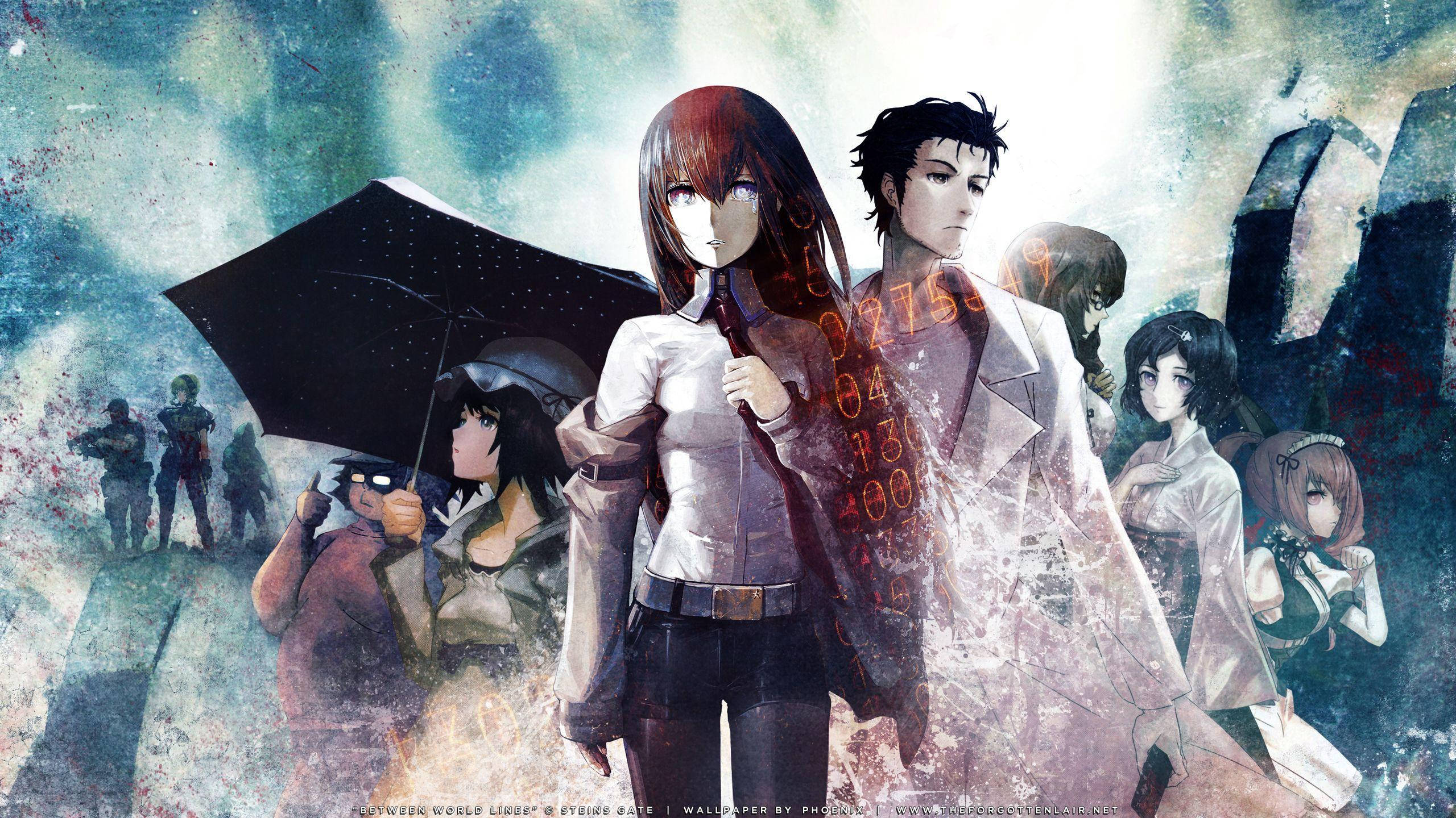 Top Anime 桌布 壁紙 — 動漫角色站在風暴般的超現實景觀中，背景有發光的數字和士兵。