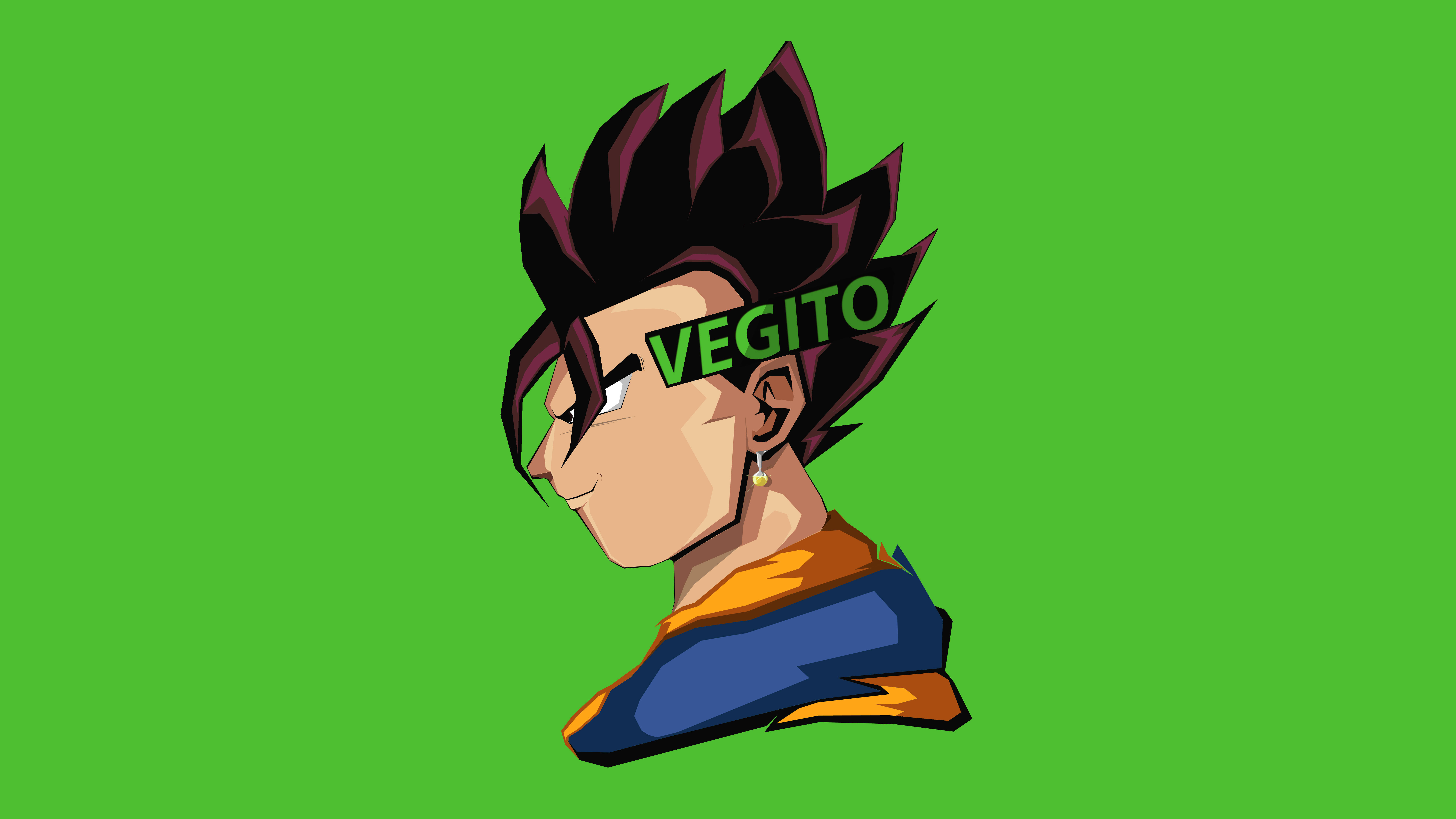 Vegito 桌布 壁紙 — 動漫角色維吉特側面輪廓，搭配純綠色背景及粗體文字疊加。