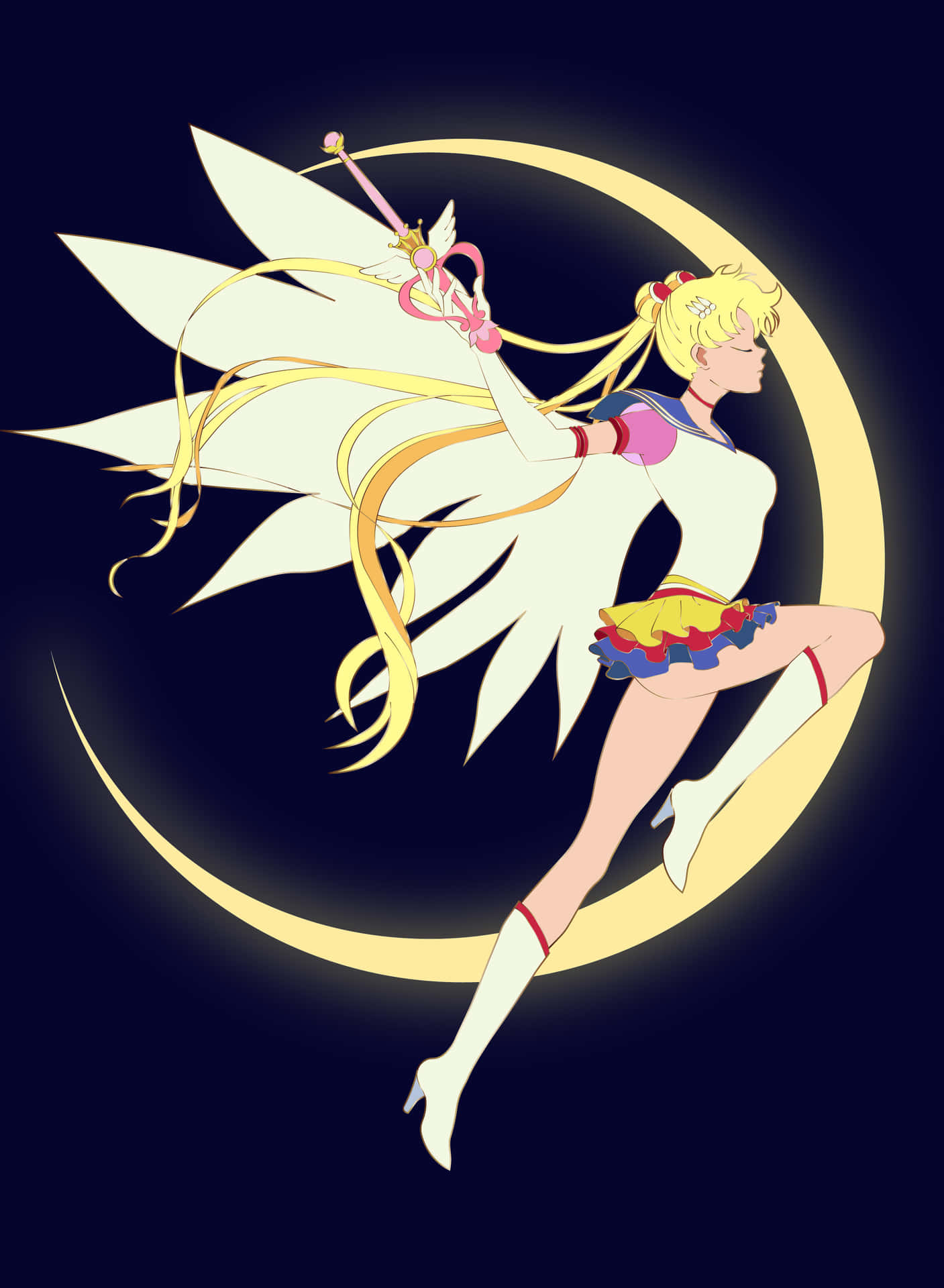 Sailor Moon以魔法形態持劍跳躍對抗彎月。 — 美少女戰士 GIF 壁紙