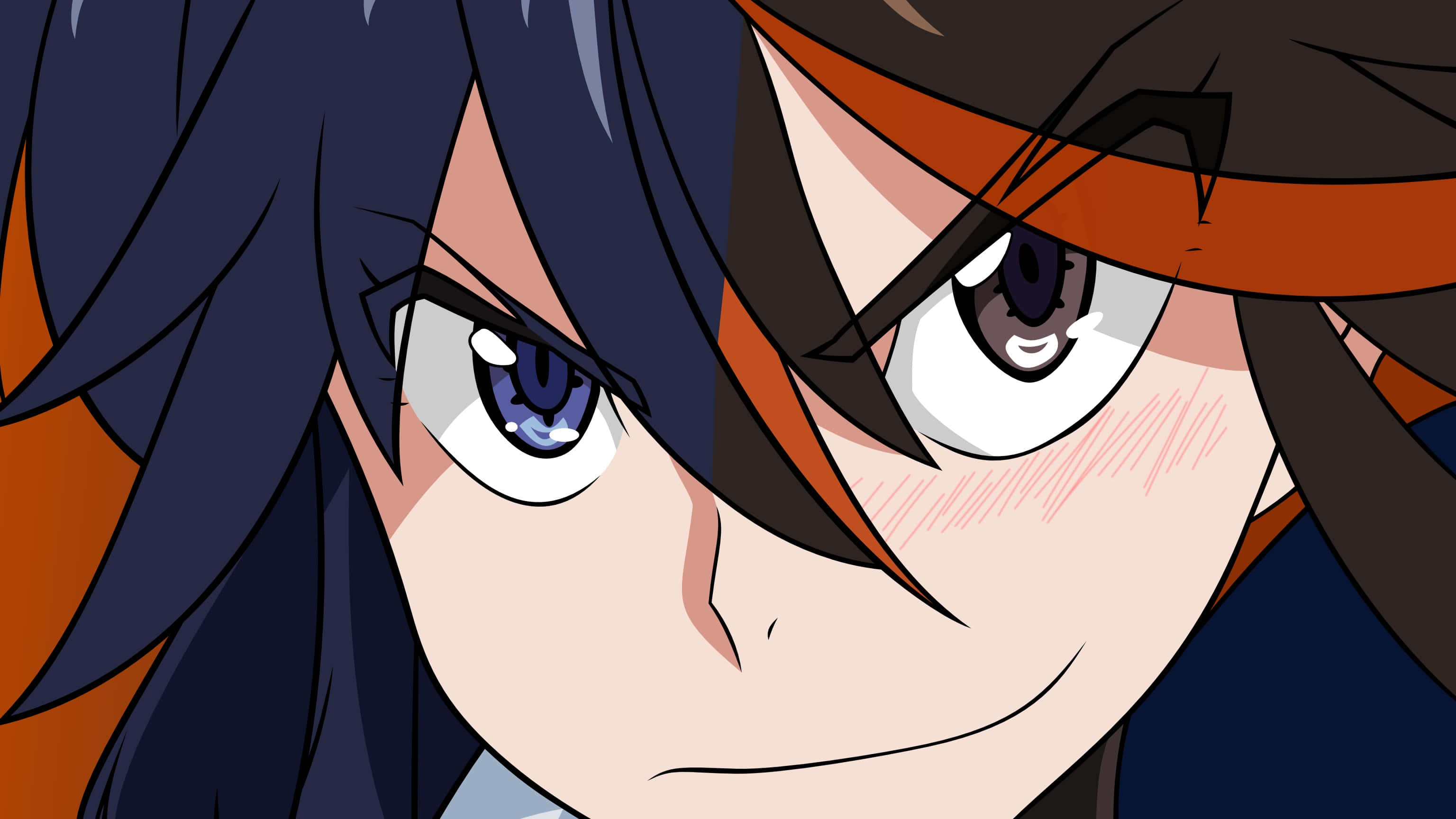 ryuko matoi 桌布 壁紙 — 動漫角色藍眼睛黑髮特寫，展現堅定表情。