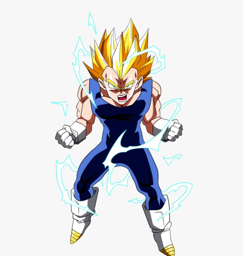 Vegeta Super Saiyan 2 桌布 壁紙 — 動漫角色貝吉塔以超級賽亞人形態出現，擁有尖刺金色頭髮和藍色盔甲，被電藍色能量包圍。