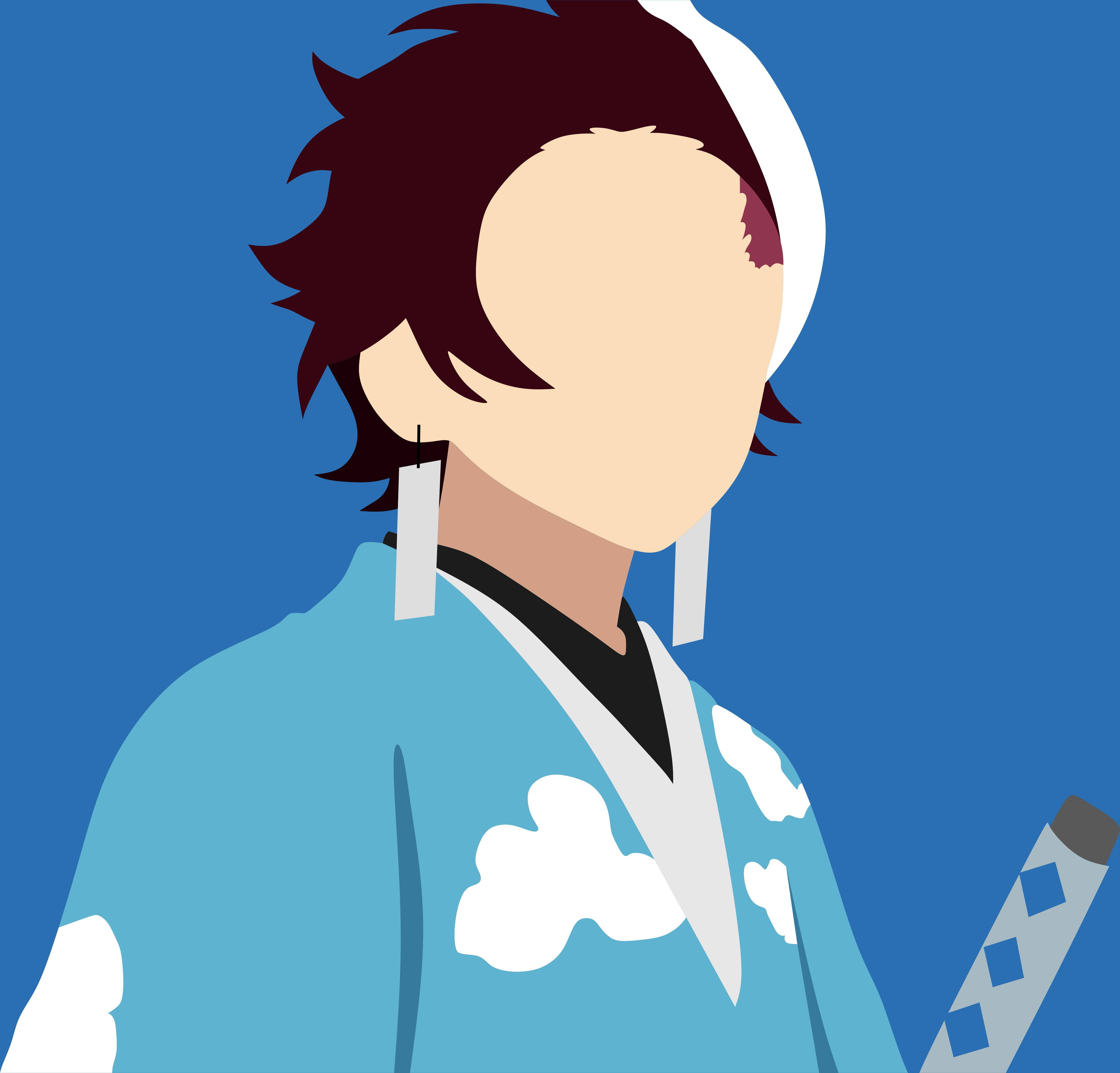 tanjiro pfp 桌布 壁紙 — 動漫角色身穿藍色雲紋和服，劍柄可見，背景為純藍色。