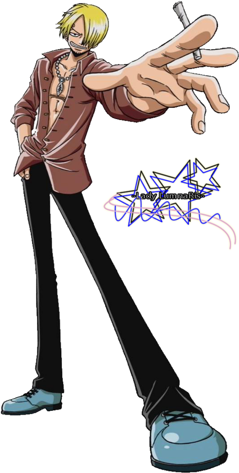 Sanji 桌布 壁紙 — 動漫角色香吉士自信地站立，一隻手伸出拿著香菸，背景為黑色。
