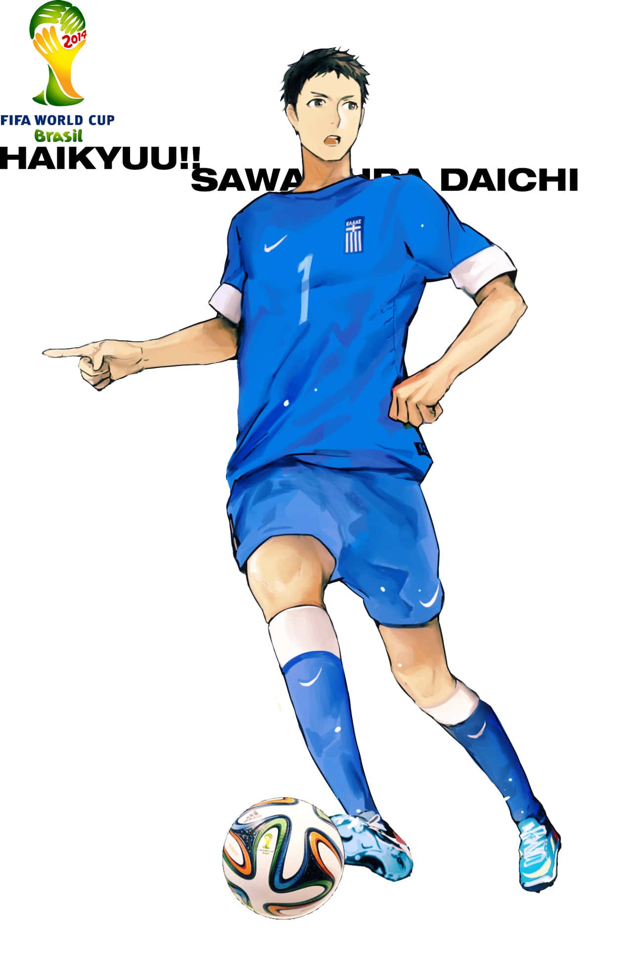 Daichi Sawamura 桌布 壁紙 — 動漫足球員澤村大地身穿藍色球衣，專注地盤帶世界盃足球。