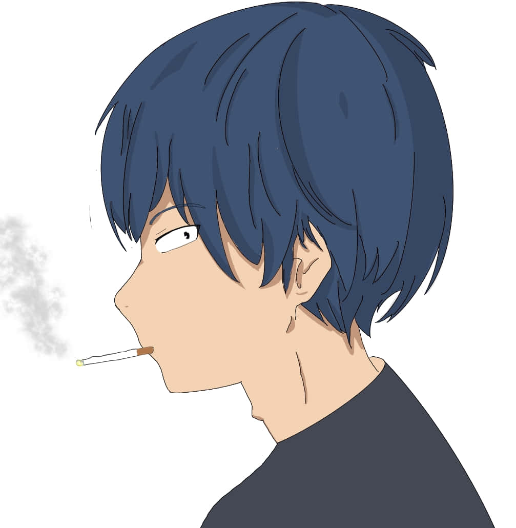 Ryuuji Takasu 桌布 壁紙 — 動漫風格側面輪廓，一個藍髮年輕男子在純白背景前抽煙。