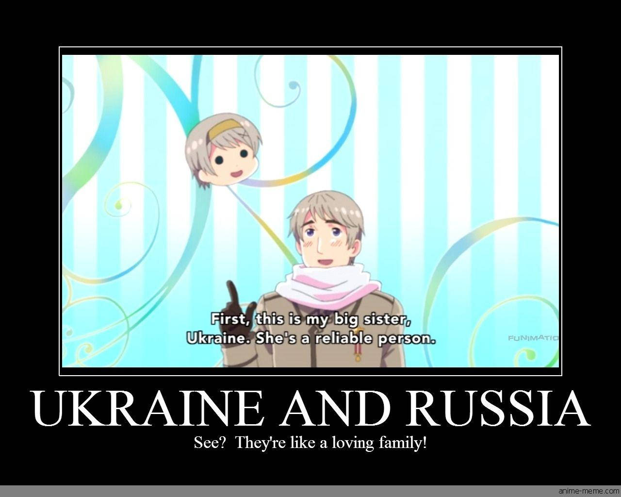 Ukraine 桌布 壁紙 — 動漫風格漫畫描繪一個男孩在條紋粉彩背景前介紹一個漂浮的女孩為他的大姐姐烏克蘭。