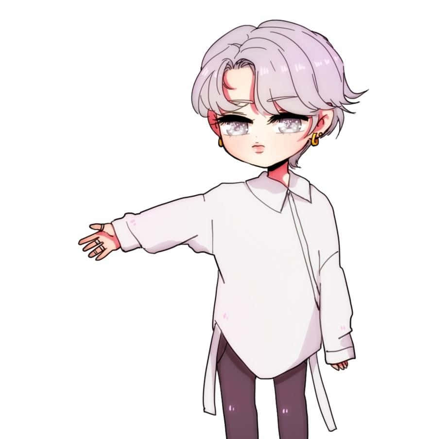 Bts Fanart 桌布 壁紙 — 動漫風格的Q版角色，擁有薰衣草色頭髮和閃閃發光的眼睛，溫柔地伸出手臂。
