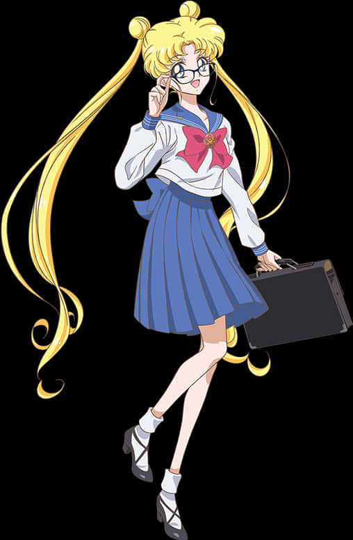 動漫風金髮眼鏡女學生 壁紙